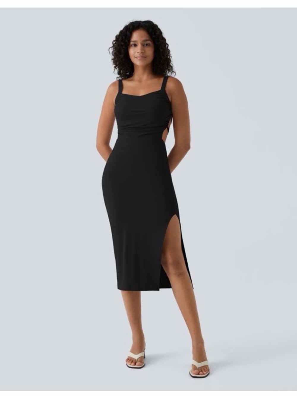 Black Cutout Midi Dress with Side Slit
